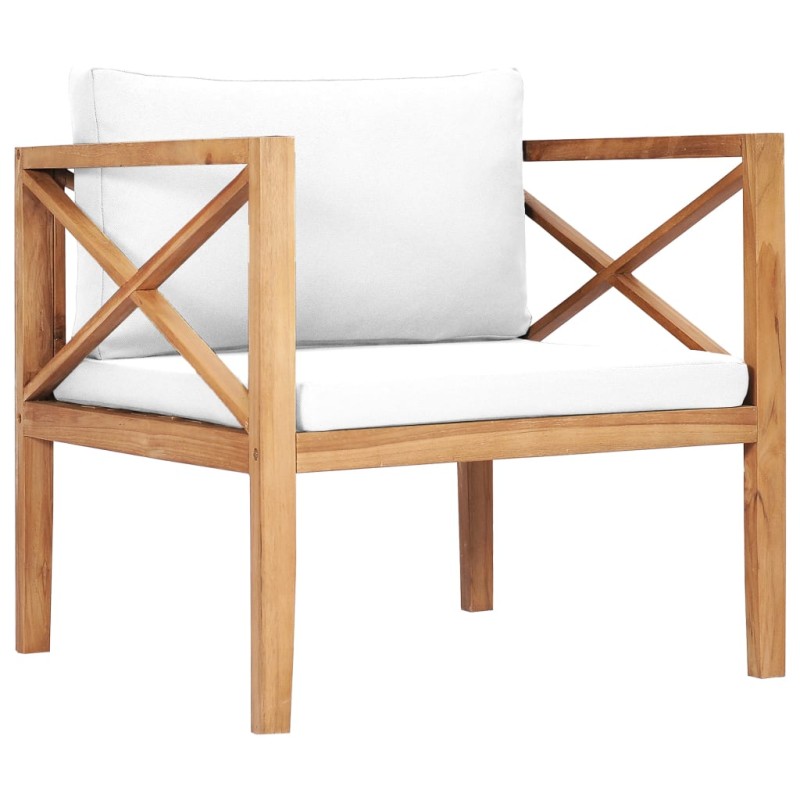 Sedia da Giardino con Cuscino Crema in Legno Massello di Teak Sedia da Giardino con Cuscino Crema in Legno Massello di Teak