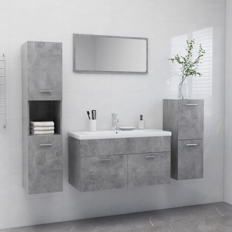 Set Mobili da Bagno Grigio Cemento in Truciolato Set Mobili da Bagno Grigio Cemento in Truciolato