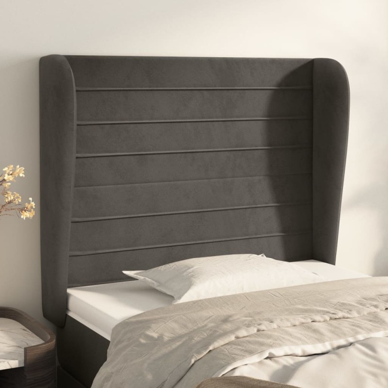 Testiera ad Orecchio Grigio Scuro 93x23x118/128 cm in Velluto Testiera ad Orecchio Grigio Scuro 93x23x118/128 cm in Velluto
