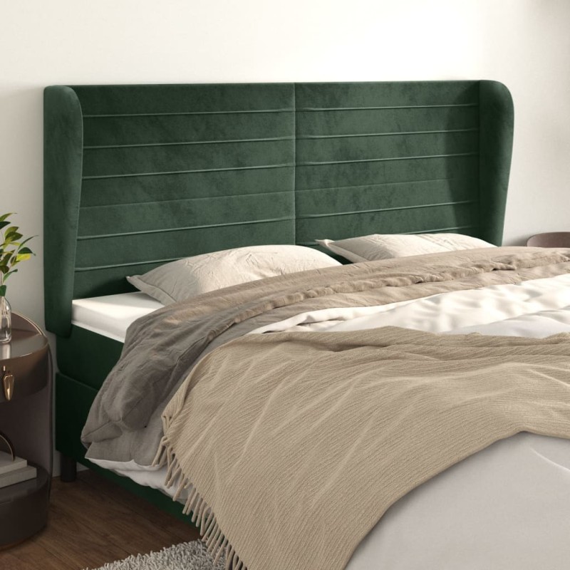 Testiera ad Orecchio Verde Scuro 183x23x118/128cm in Velluto Testiera ad Orecchio Verde Scuro 183x23x118/128cm in Velluto
