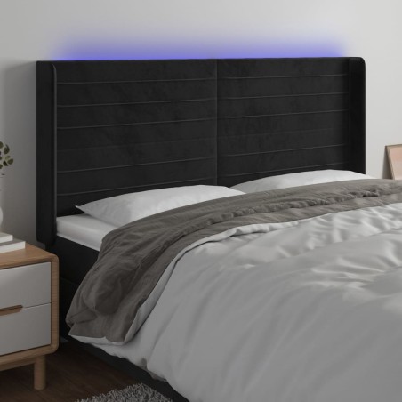Testiera a LED Nera 203x16x118/128 cm in Velluto