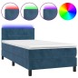 Letto a Molle con Materasso e LED Blu Scuro 90x200cm in Velluto Letto a Molle con Materasso e LED Blu Scuro 90x200cm in Velluto