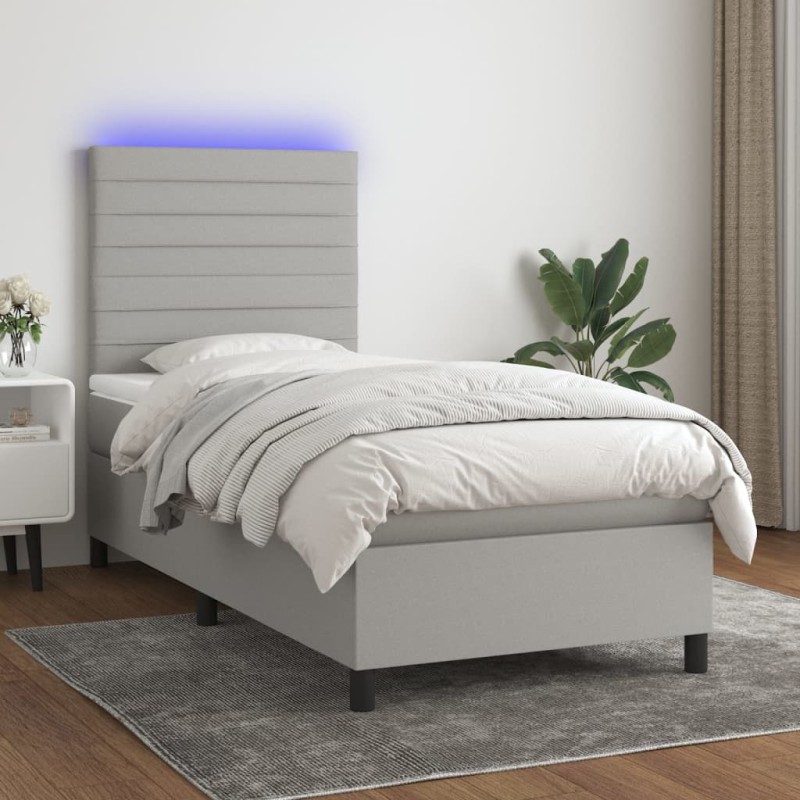 Letto a Molle Materasso e LED Grigio Chiaro 90x200 cm Tessuto Letto a Molle Materasso e LED Grigio Chiaro 90x200 cm Tessuto