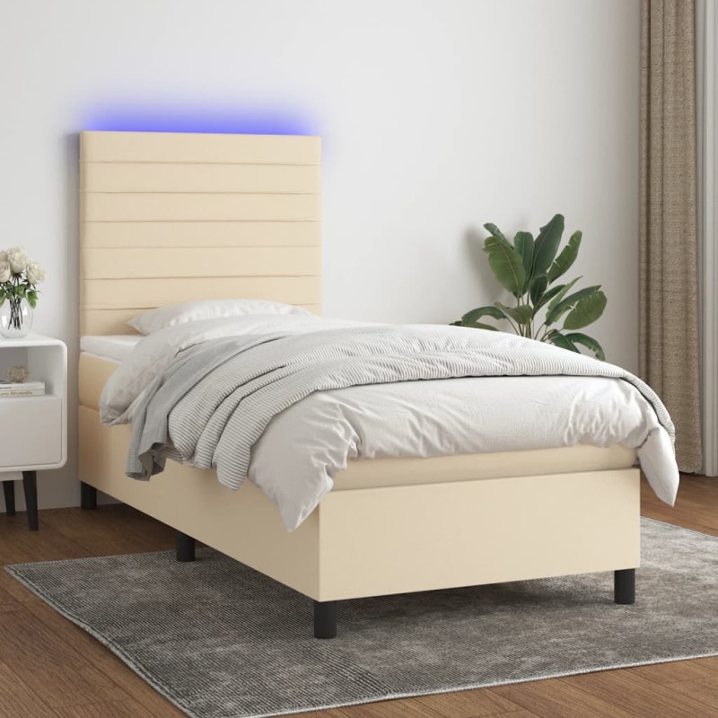 Letto a Molle con Materasso e LED Crema 100x200cm in Tessuto Letto a Molle con Materasso e LED Crema 100x200cm in Tessuto
