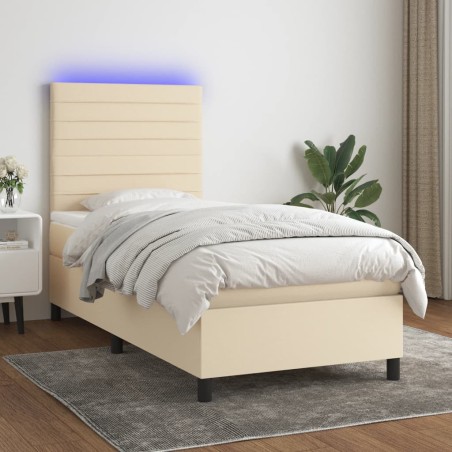 Letto a Molle con Materasso e LED Crema 100x200cm in Tessuto