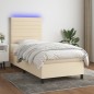 Letto a Molle con Materasso e LED Crema 100x200cm in Tessuto Letto a Molle con Materasso e LED Crema 100x200cm in Tessuto