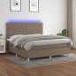 Letto a Molle con Materasso e LED Tortora 180x200 cm in Tessuto
