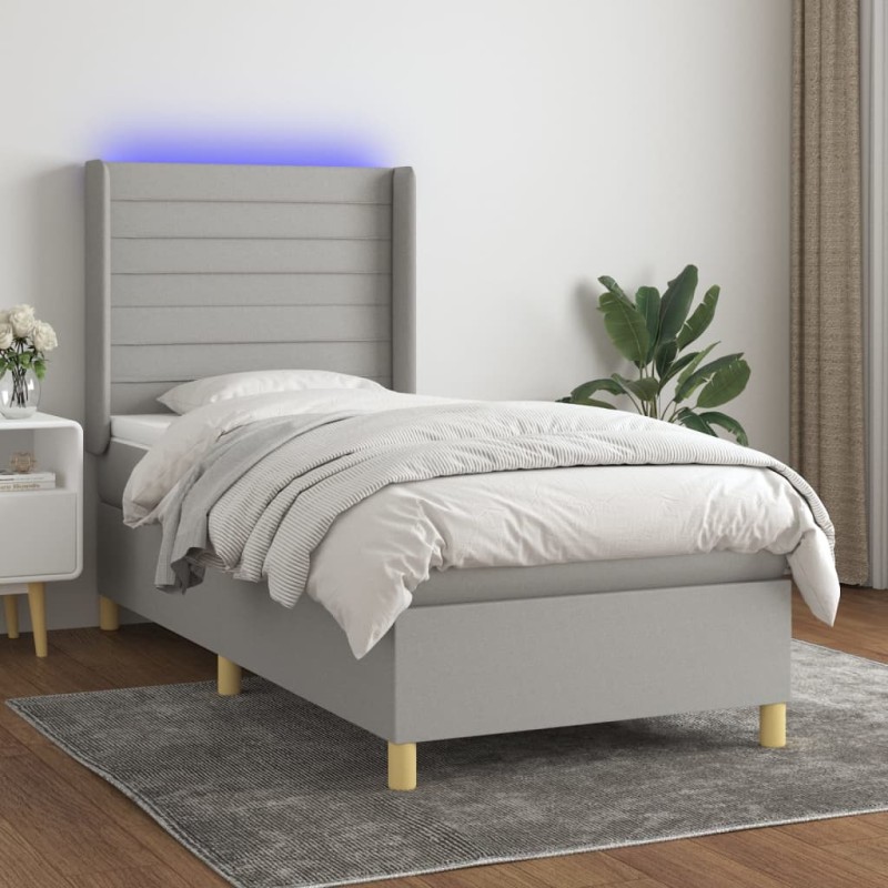 Letto a Molle Materasso e LED Grigio Chiaro 100x200 cm Tessuto Letto a Molle Materasso e LED Grigio Chiaro 100x200 cm Tessuto