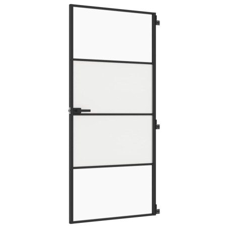 Porta Interni Sottile Nera 93x201,5cm Vetro Temperato Alluminio