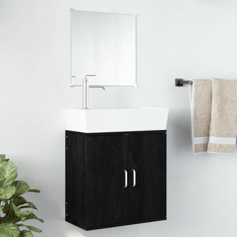Set Mobili da Bagno 2 pz Nero in Legno Multistrato Set Mobili da Bagno 2 pz Nero in Legno Multistrato