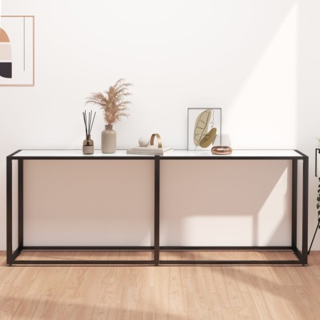 vidaXL Tavolo Consolle Marmo Bianco 180x35x75,5 cm in Vetro Temperato