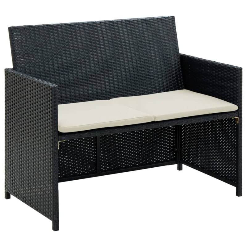 Divano da Giardino a 2 Posti con Cuscini in Polyrattan Nero Divano da Giardino a 2 Posti con Cuscini in Polyrattan Nero
