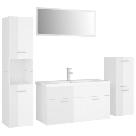 vidaXL Set Mobili da Bagno Bianco Lucido in Legno Multistrato