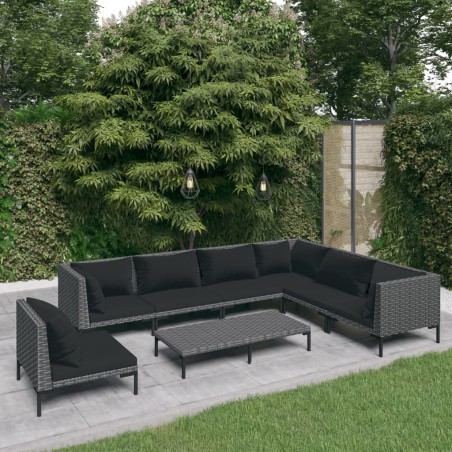 Set Divani Giardino 8 pz con Cuscini in Polyrattan Grigio Scuro