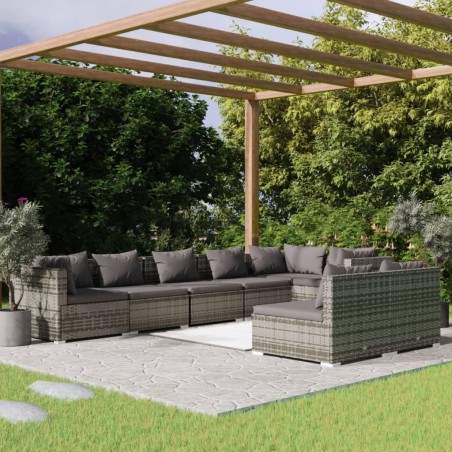 Set Divani da Giardino 8 pz con Cuscini in Polyrattan Grigio