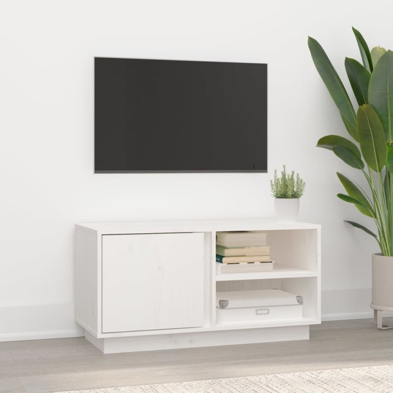 Mobile Porta TV Bianco 80x35x40,5 cm in Legno Massello di Pino Mobile Porta TV Bianco 80x35x40,5 cm in Legno Massello di Pino