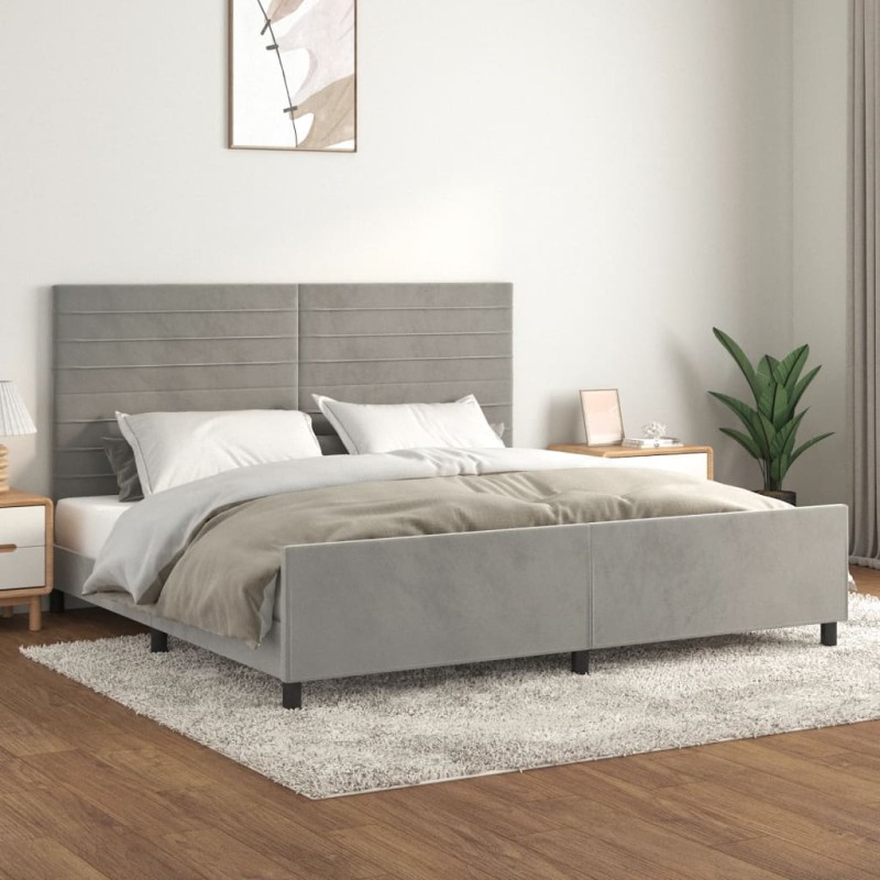 Giroletto con Testiera Grigio Chiaro 200x200 cm in Velluto Giroletto con Testiera Grigio Chiaro 200x200 cm in Velluto