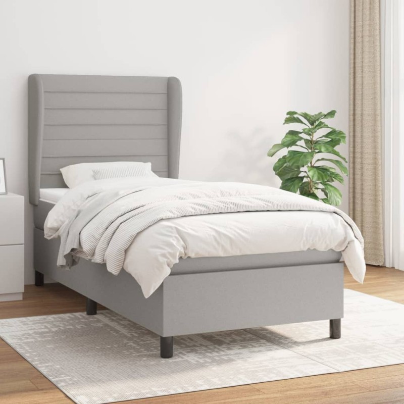 vidaXL Giroletto a Molle con Materasso Grigio Chiaro 90x190 cm Tessuto