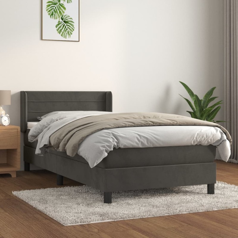 vidaXL Giroletto a Molle con Materasso Grigio Scuro 90x200 cm Velluto