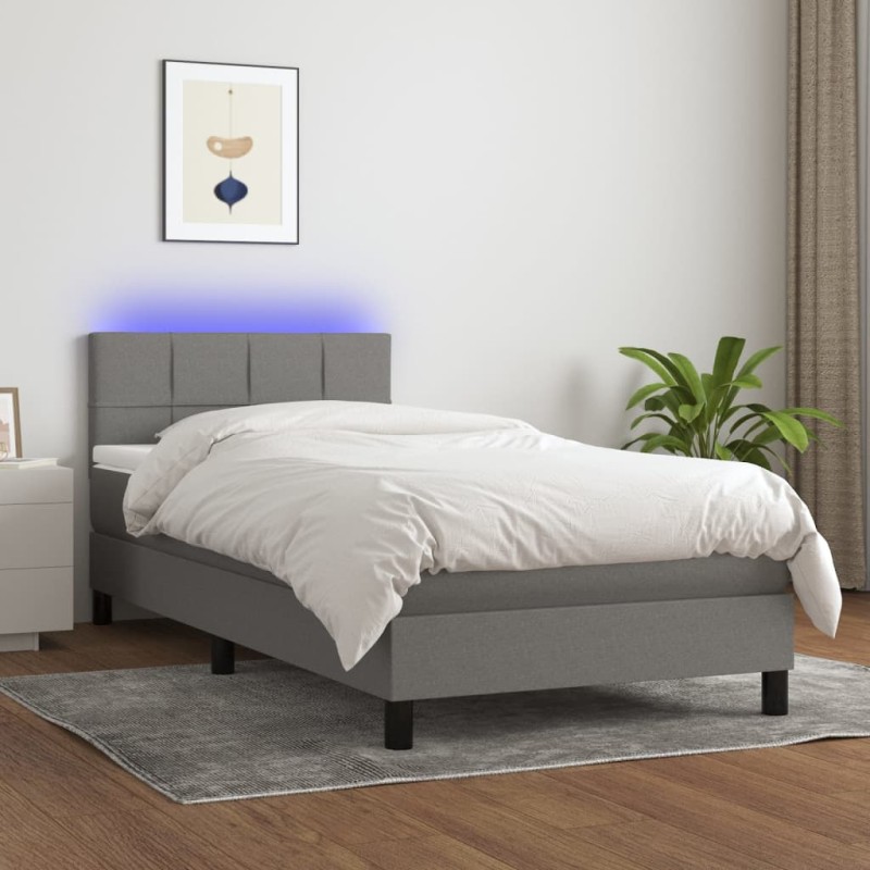 Letto a Molle Materasso e LED Grigio Scuro 80x200 cm in Tessuto Letto a Molle Materasso e LED Grigio Scuro 80x200 cm in Tessuto