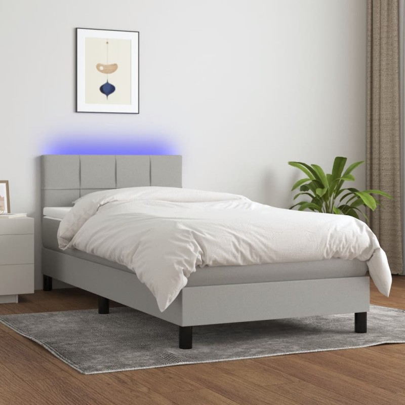 Letto a Molle Materasso e LED Grigio Chiaro 90x200 cm Tessuto Letto a Molle Materasso e LED Grigio Chiaro 90x200 cm Tessuto