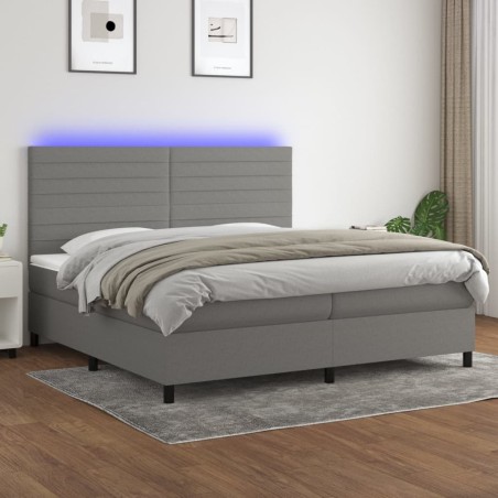 vidaXL Letto a Molle Materasso e LED Grigio Scuro 200x200cm in Tessuto