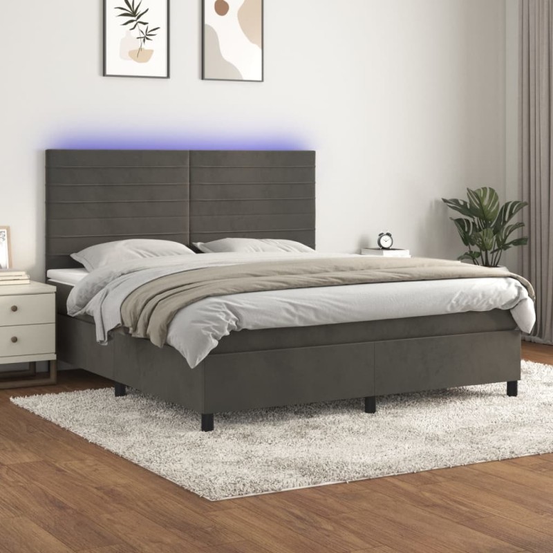 Letto a Molle con Materasso e LED Grigio Scuro 180x200 cm Letto a Molle con Materasso e LED Grigio Scuro 180x200 cm
