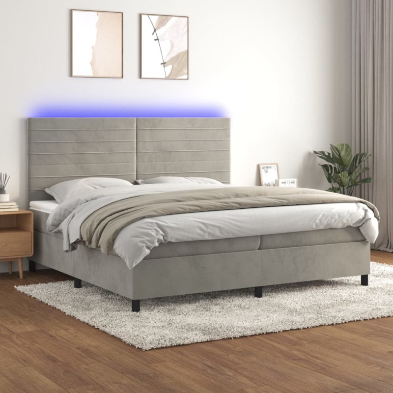 Letto a Molle Materasso e LED Grigio Chiaro 200x200 cm Velluto Letto a Molle Materasso e LED Grigio Chiaro 200x200 cm Velluto