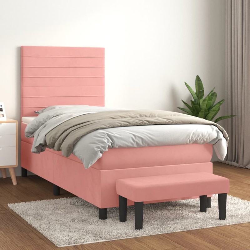 vidaXL Giroletto a Molle con Materasso Rosa 90x200 cm in Velluto