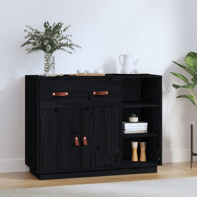 Credenza Nera 98,5x40x75 cm in Legno Massello di Pino Credenza Nera 98,5x40x75 cm in Legno Massello di Pino