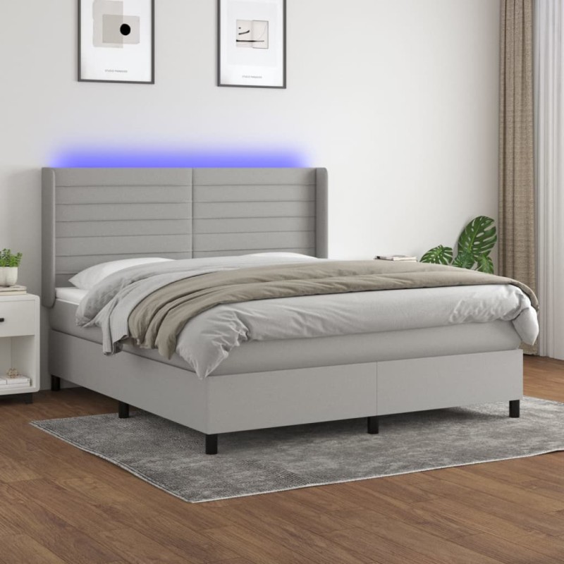 vidaXL Letto a Molle Materasso e LED Grigio Chiaro 180x200 cm Tessuto vidaXL Letto a Molle Materasso e LED Grigio Chiaro 180x200 cm Tessuto
