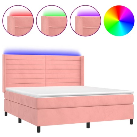 vidaXL Letto a Molle con Materasso e LED Rosa 180x200 cm in Velluto