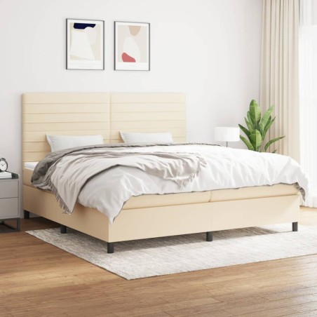 vidaXL Giroletto a Molle con Materasso Crema 200x200 cm in Tessuto