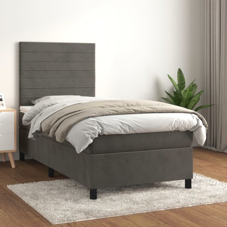 vidaXL Giroletto a Molle con Materasso Grigio Scuro 90x200 cm Velluto