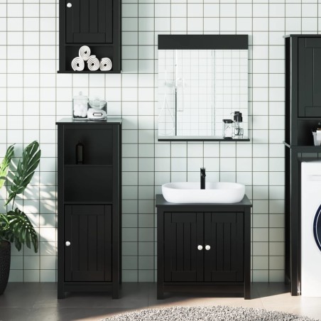 Set Mobili da Bagno 3 pz BERG Nero in Legno Massello di Pino