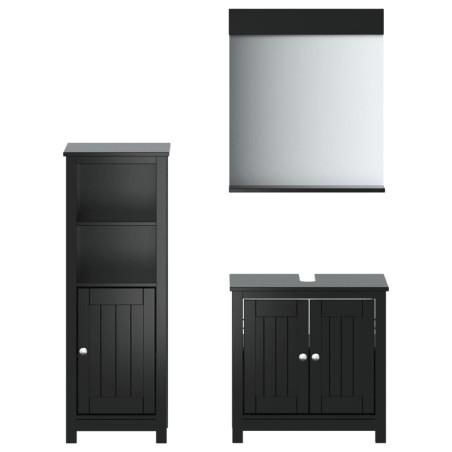 Set Mobili da Bagno 3 pz BERG Nero in Legno Massello di Pino