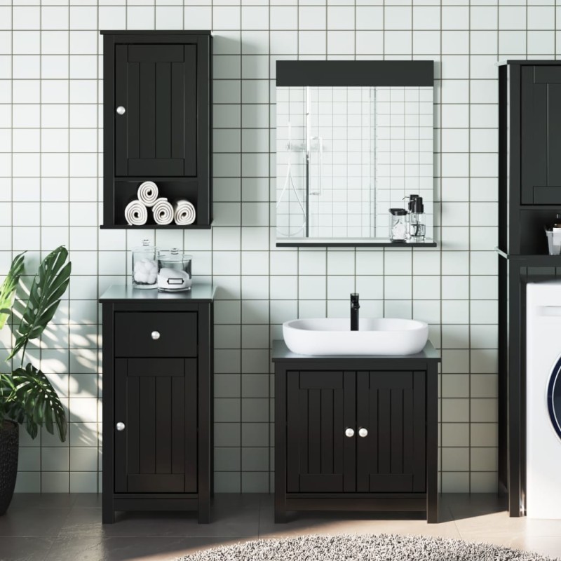 Set Mobili da Bagno 3 pz BERG Nero in Legno Massello di Pino Set Mobili da Bagno 3 pz BERG Nero in Legno Massello di Pino