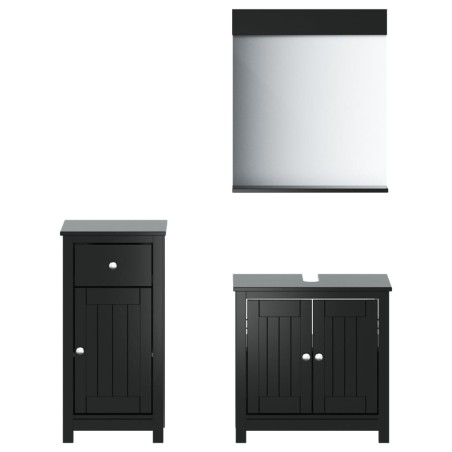 Set Mobili da Bagno 3 pz BERG Nero in Legno Massello di Pino