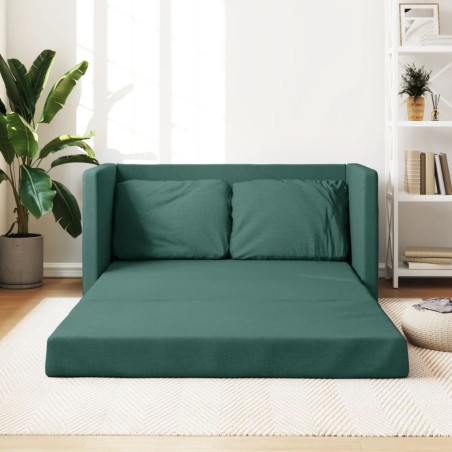 Divano Letto da Terra 2 in 1 Verde Scuro 112x174x55 cm Tessuto