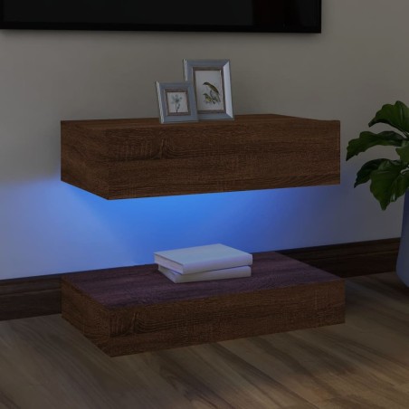 Mobile Porta TV con Luci LED Rovere Marrone 60x35 cm