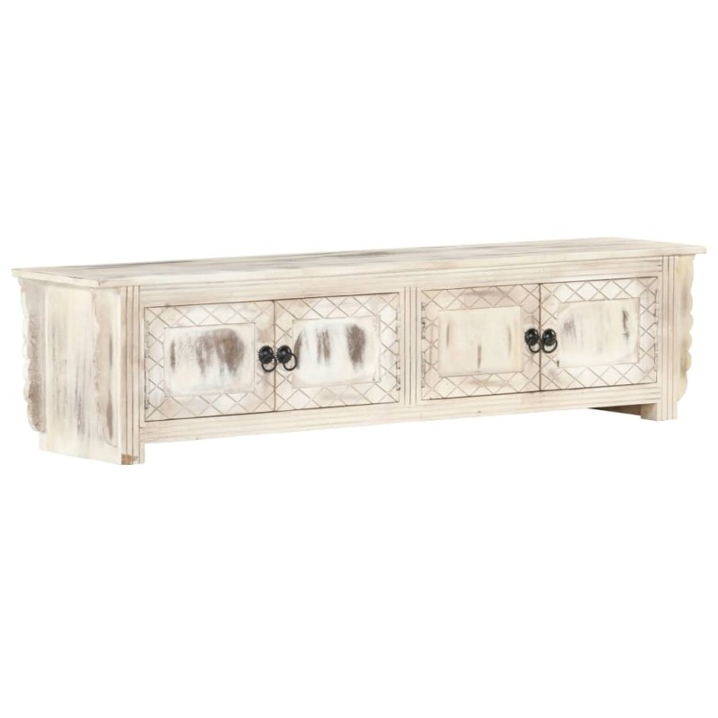 Mobile Porta TV Bianco 140x30x35 cm in Legno Massello di Mango Mobile Porta TV Bianco 140x30x35 cm in Legno Massello di Mango