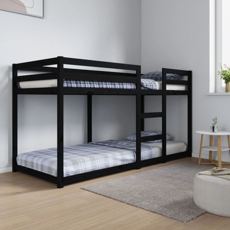 Letto a Castello Nero 80x200 cm in Legno Massello di Pino Letto a Castello Nero 80x200 cm in Legno Massello di Pino