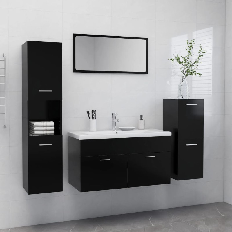 Set Mobili da Bagno Nero in Truciolato Set Mobili da Bagno Nero in Truciolato