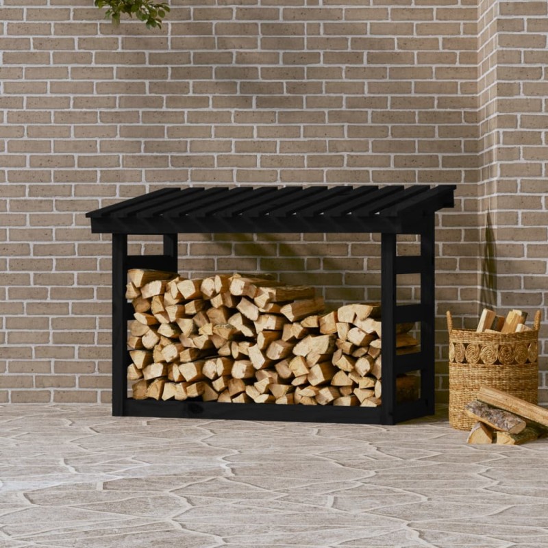 Portalegna Nero 108x64,5x78 cm in Legno Massello di Pino Portalegna Nero 108x64,5x78 cm in Legno Massello di Pino