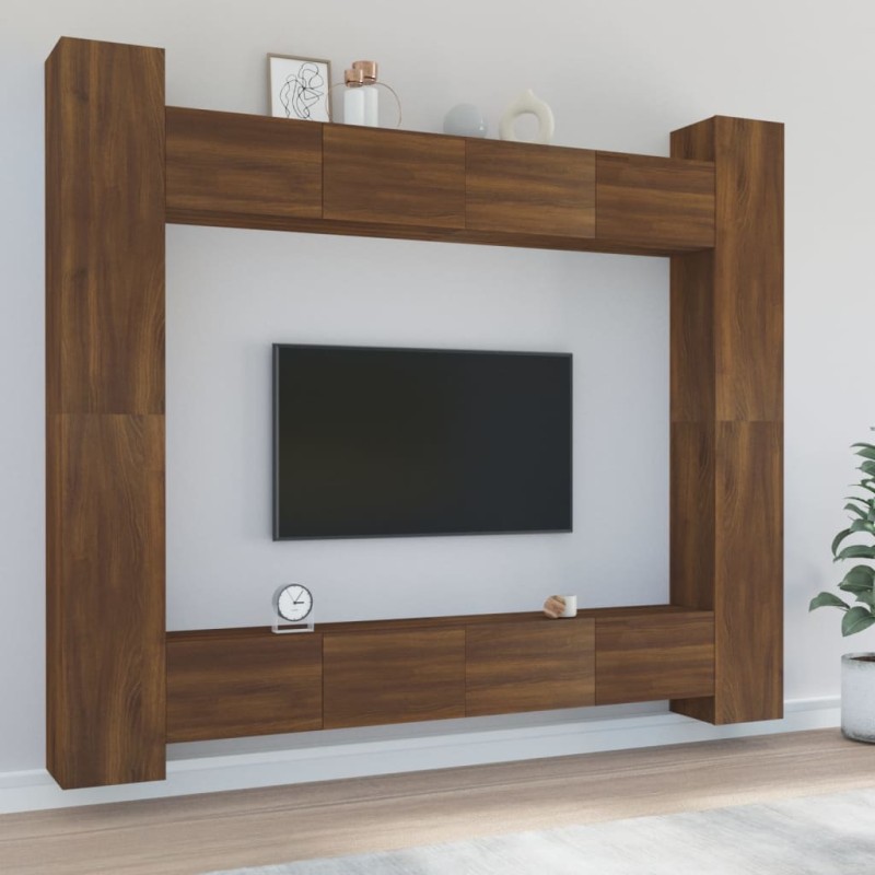 Set Mobili Porta TV 8pz Rovere Marrone in Legno Multistrato Set Mobili Porta TV 8pz Rovere Marrone in Legno Multistrato