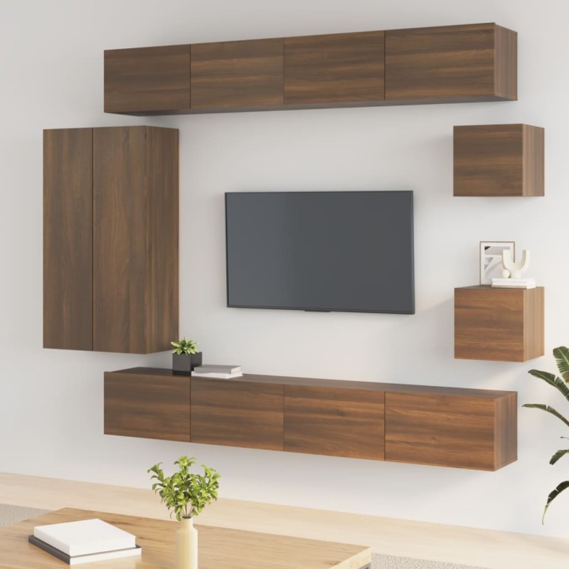 Set Mobili Porta TV 8pz Rovere Marrone in Legno Multistrato Set Mobili Porta TV 8pz Rovere Marrone in Legno Multistrato