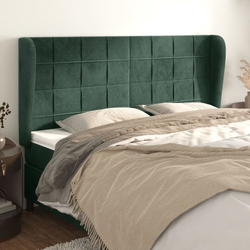 Testiera ad Orecchio Verde Scuro 183x23x118/128cm in Velluto Testiera ad Orecchio Verde Scuro 183x23x118/128cm in Velluto