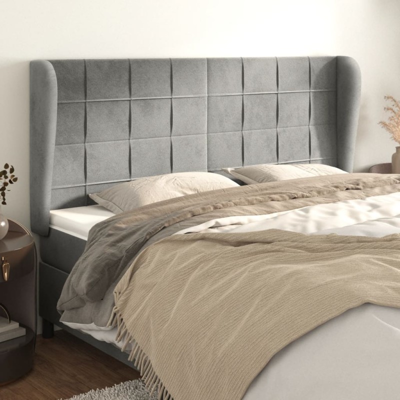 Testiera ad Orecchio Grigio Chiaro 163x23x118/128 cm in Velluto Testiera ad Orecchio Grigio Chiaro 163x23x118/128 cm in Velluto