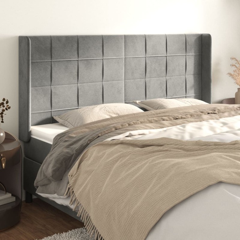 Testiera ad Orecchio Grigio Chiaro 163x16x118/128 cm in Velluto Testiera ad Orecchio Grigio Chiaro 163x16x118/128 cm in Velluto