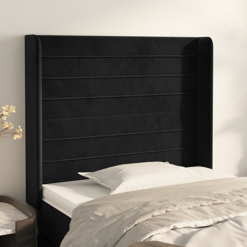 Testiera ad Orecchio Nera 83x16x118/128 cm in Velluto Testiera ad Orecchio Nera 83x16x118/128 cm in Velluto
